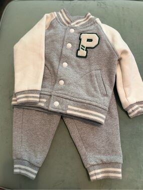 Ralph Lauren Baby Boy 2 piece Baseball Jacket and Jogger Set Grey 9 Months